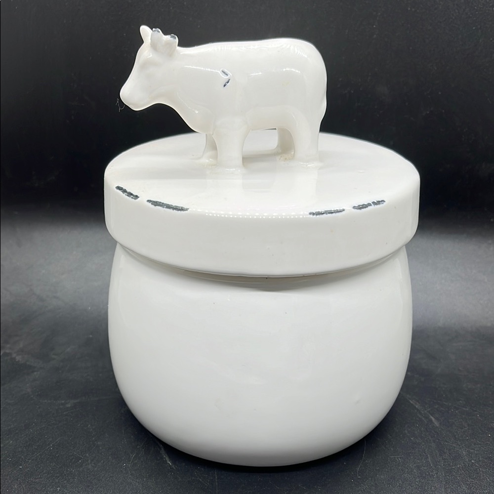White Ceramic Cow Lidded Cookie Jar - Decorative Home Art Hobby Lobby Kitchen